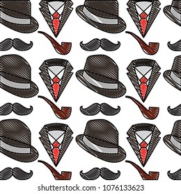 hat with mustache and pipe pattern background