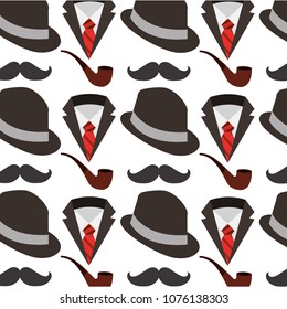 hat with mustache and pipe pattern background