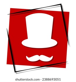 hat mustache red banner in frame. Vector illustration.