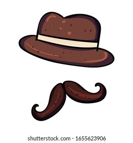 Hat and mustache. Retro illustration of the 20s, men's fashion