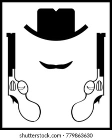 Hat with a mustache and revolvers. Vector art.