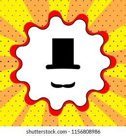 Hat and mustache sign. Black icon in a bubble on a yellow background pop art. Vector.
