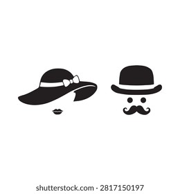 Hat And Mustache Silhouette On White Background Minimalist Design