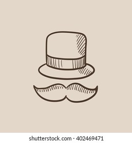 Hat and mustache sketch icon.