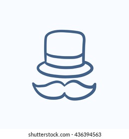 Hat and mustache vector sketch icon isolated on background. Hand drawn Hat and mustache icon. Hat and mustache sketch icon for infographic, website or app.