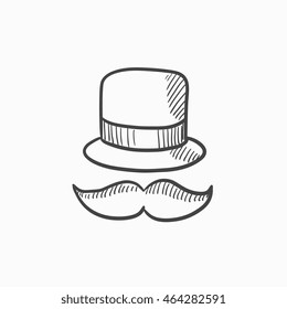 Hat and mustache vector sketch icon isolated on background. Hand drawn Hat and mustache icon. Hat and mustache sketch icon for infographic, website or app.