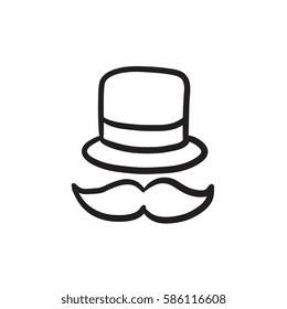 Hat and mustache vector sketch icon isolated on background. Hand drawn Hat and mustache icon. Hat and mustache sketch icon for infographic, website or app.