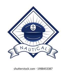 hat nautical label blue icon