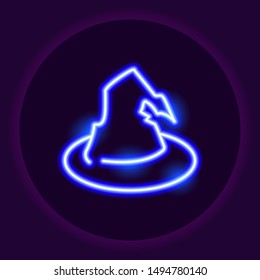 Hat neon icon. Halloween neon sign. Holiday concept. Vector illustration. 
