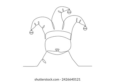 The hat often worn by clowns. April fools one-line drawing