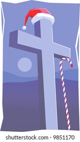 a Santa’s hat on top of a cross	