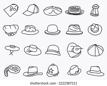 hat outline icon set .hat line art doodle illustration 