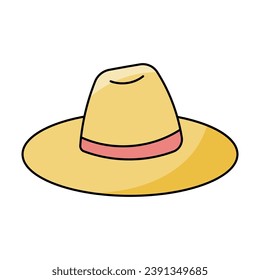 hat panama hat headdress accessory summer beach clothing icon element vector illustration