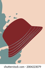 Hat, panama hat on an abstract background in retro style. Contemporary art poster. Fashionable postcard for social networks. Vector illustration.