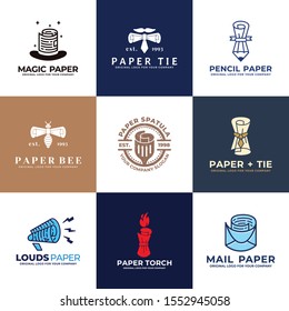 Hat, paper, pencil, mail, speaker, tie logo design. Creative unique Logo design collection. Original business logo design inspiration.