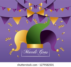 hat and party banner decoration to merdi gras event