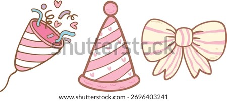 Hat and party popper cartoon doodle hand drawn