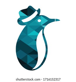 Logotipo del pingüino y vector en ilustración de diamante azul 3D