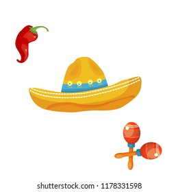 hat, pepper and maracas - vector set