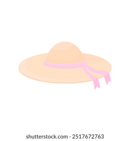 Hat with a pink ribbon in cartoon style on a white isolated background. Women's hat