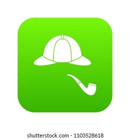 Hat and pipe icon digital green for any design isolated on white vector illustration