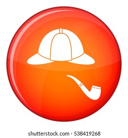Hat and pipe icon in red circle isolated on white background vector illustration