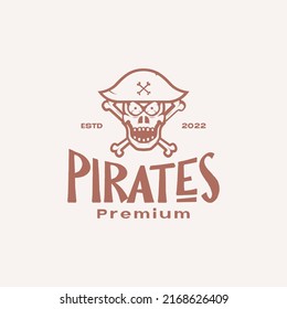 hat pirate skull with cross bones vintage logo design vector graphic symbol icon illustration creative idea