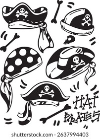 Hat pirates illustration pack hand drawing good for brand , event , or poster design element.