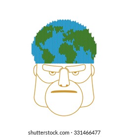 Hat planet Earth. Knitted cap in shape of globe of world. Concept of headgear