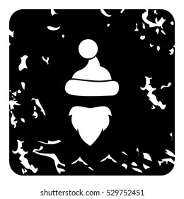 Hat with pompom and beard of Santa Claus icon. Grunge illustration of hat with pompom and beard of Santa Claus vector icon for web
