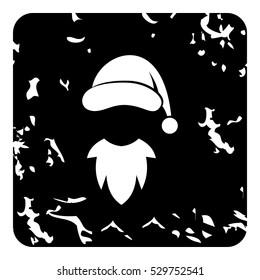 Hat with pompom and beard of Santa Claus icon. Grunge illustration of hat with pompom and beard of Santa Claus vector icon for web