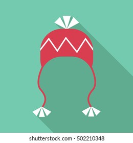 Hat with pompom icon. Flat illustration of hat with pompom vector icon for web