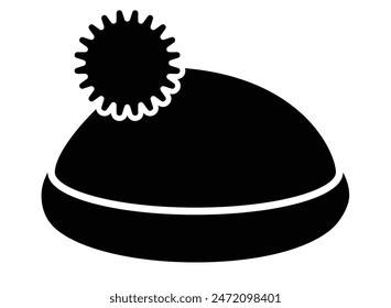 Hat with pompom, warm winter accessory, headdress - vector silhouette picture for logo, pictogram. Cute Winter hat, headdress - picture for icon or sign