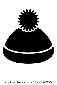 Hat with pompom, warm winter accessory, headdress - vector silhouette picture for logo, pictogram. Cute Winter hat, headdress - picture for icon or sign