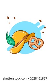 Hat and pretzel at oktoberfest cartoon illustration