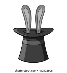 Hat with rabbit icon in black monochrome style isolated on white background. Tricks symbol vector illustration