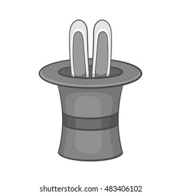 Hat with rabbit icon in black monochrome style isolated on white background. Tricks symbol vector illustration