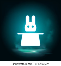 Hat, rabbit vector icon. Lighting blue smoke neon icon. Hat, rabbit vector