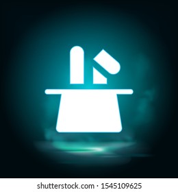 Hat, rabbit vector icon. Lighting blue smoke neon icon. Hat, rabbit vector