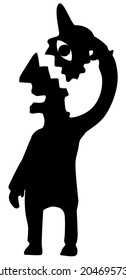 Hat raise with head top, cartoon figure silhouette stencil black, vector illustration, vertical, over white, isolated
