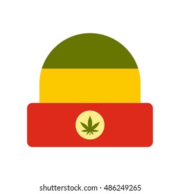 Hat in rastafarian colors icon in flat style on a white background vector illustration