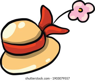 Hat with a red bow, illustration, vector on a white background.