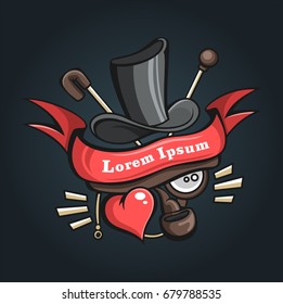 Hat with red ribbon and heart