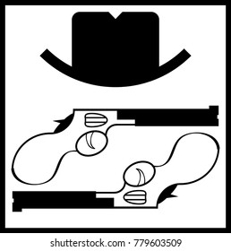 Hat and revolvers on a white background.