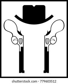 Hat and revolvers on a white background.