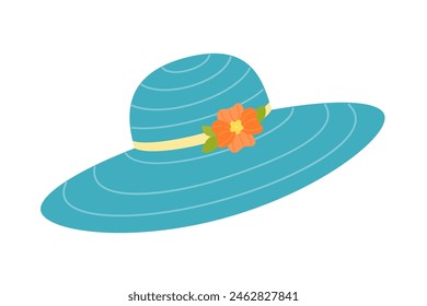 A hat with a ribbon decorated with flowers. Women's beach hat - protection from sunstroke. Vector illustration on a white background.