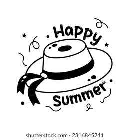 Hat with ribbon, premium hand drawn icon of beach hat, fashionable summer hat