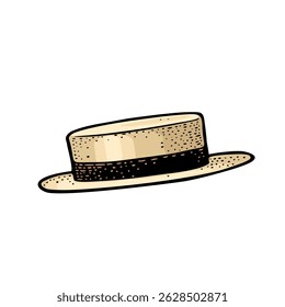 Chapéu com Fita. Ilustração de gravura a cores vintage. Isolado no fundo branco. Elemento de design desenhado à mão para cartaz