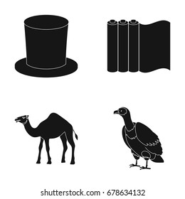 Hat, roll of paper and other web icon in black style. camel, griffin icons in set collection.