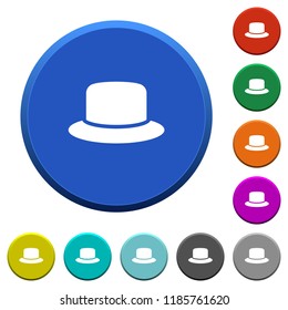 Hat round color beveled buttons with smooth surfaces and flat white icons
